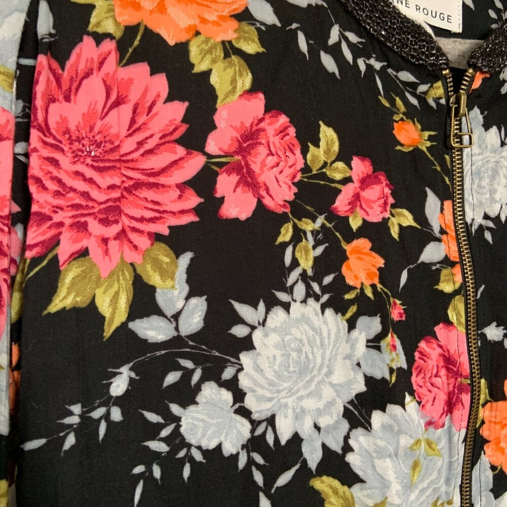 Anthropologie Sloane Rouge Zippered Sweater Jacket Long Sleeves Floral Size XS - Picture 2 of 6
